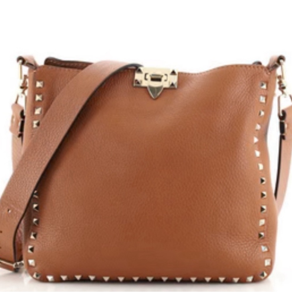 Valentino Garavani rockstud small flip-lock hobo bag in cognac